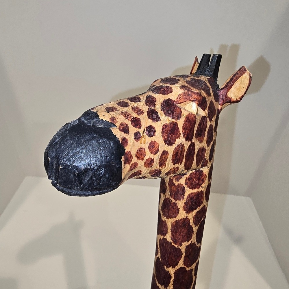 Hand Carved Wooden Giraffe Walking Stick Safari Animal Print Cane Brown 37 Inch - Picture 5 of 6